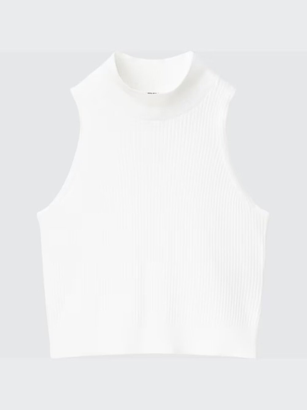 UNIQLO 100% Cotton Ribbed Mock Neck Sleeveless Cropped Top,  Medium, White